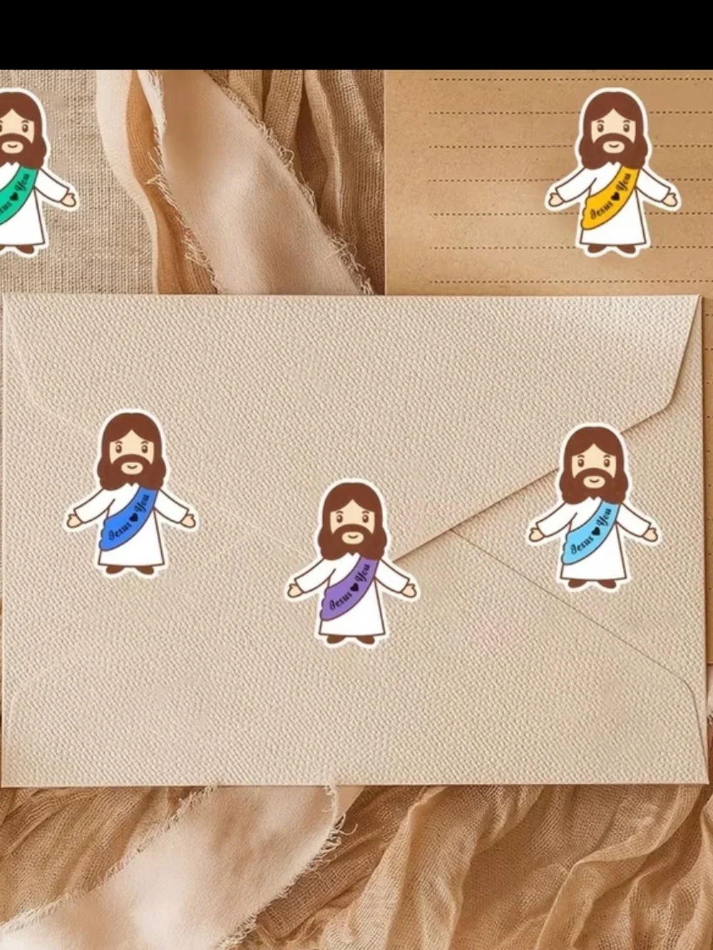 🆕 JESUS LOVES YOU: Religious Character Sticker Set of 50 - Multicolor